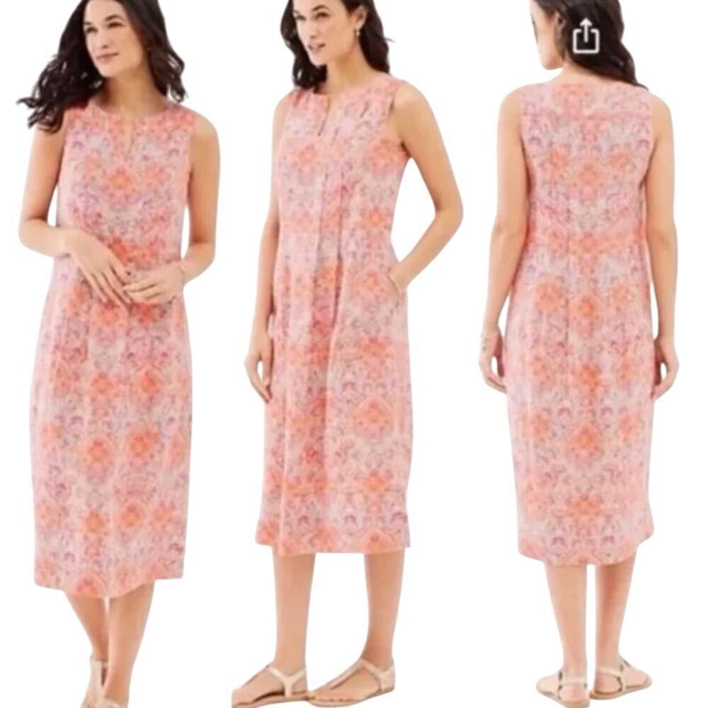 J. Jill Love Linen Paisley Printed Sleeveless Midi Dress Pockets Size Small Boho